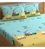 Blue & Yellow Wildlife 210 TC Microfiber Double Size Bedsheet With 2 Pillow Covers