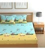 Blue & Yellow Wildlife 210 TC Microfiber Double Size Bedsheet With 2 Pillow Covers