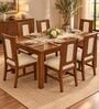 Sutra 6 Seater Dining Set In Provincial Teak Finish With Beige Colour Chair Sutra 6 Seater Dining Set In Provincial Teak Finish With Beige Colour Chair