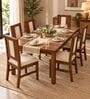 Sutra 6 Seater Dining Set In Provincial Teak Finish With Beige Colour Chair Sutra 6 Seater Dining Set In Provincial Teak Finish With Beige Colour Chair