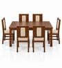 Sutra 6 Seater Dining Set In Provincial Teak Finish With Beige Colour Chair Sutra 6 Seater Dining Set In Provincial Teak Finish With Beige Colour Chair