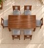 Sutra 6 Seater Dining Set In Provincial Teak Finish With Grey Colour Chair Sutra 6 Seater Dining Set In Provincial Teak Finish With Grey Colour Chair