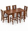 Sutra 6 Seater Dining Set In Provincial Teak Finish With Grey Colour Chair Sutra 6 Seater Dining Set In Provincial Teak Finish With Grey Colour Chair