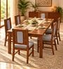 Sutra 6 Seater Dining Set In Provincial Teak Finish With Grey Colour Chair Sutra 6 Seater Dining Set In Provincial Teak Finish With Grey Colour Chair