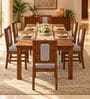 Sutra 6 Seater Dining Set In Provincial Teak Finish With Grey Colour Chair Sutra 6 Seater Dining Set In Provincial Teak Finish With Grey Colour Chair