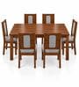 Sutra 6 Seater Dining Set In Provincial Teak Finish With Grey Colour Chair Sutra 6 Seater Dining Set In Provincial Teak Finish With Grey Colour Chair