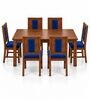 Sutra 6 Seater Dining Set In Provincial Teak Finish With Navy Blue Colour Chair Sutra 6 Seater Dining Set In Provincial Teak Finish With Navy Blue Colour Chair