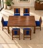 Sutra 6 Seater Dining Set In Provincial Teak Finish With Navy Blue Colour Chair Sutra 6 Seater Dining Set In Provincial Teak Finish With Navy Blue Colour Chair