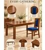 Sutra 6 Seater Dining Set In Provincial Teak Finish With Navy Blue Colour Chair Sutra 6 Seater Dining Set In Provincial Teak Finish With Navy Blue Colour Chair