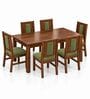 Sutra 6 Seater Dining Set In Provincial Teak Finish With Olive Green Colour Chair Sutra 6 Seater Dining Set In Provincial Teak Finish With Olive Green Colour Chair