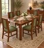 Sutra 6 Seater Dining Set In Provincial Teak Finish With Olive Green Colour Chair Sutra 6 Seater Dining Set In Provincial Teak Finish With Olive Green Colour Chair