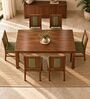Sutra 6 Seater Dining Set In Provincial Teak Finish With Olive Green Colour Chair Sutra 6 Seater Dining Set In Provincial Teak Finish With Olive Green Colour Chair
