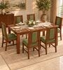 Sutra 6 Seater Dining Set In Provincial Teak Finish With Olive Green Colour Chair Sutra 6 Seater Dining Set In Provincial Teak Finish With Olive Green Colour Chair