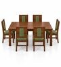 Sutra 6 Seater Dining Set In Provincial Teak Finish With Olive Green Colour Chair Sutra 6 Seater Dining Set In Provincial Teak Finish With Olive Green Colour Chair