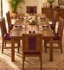 Sutra 6 Seater Dining Set In Provincial Teak Finish With Plum Colour Chair Sutra 6 Seater Dining Set In Provincial Teak Finish With Plum Colour Chair