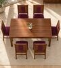 Sutra 6 Seater Dining Set In Provincial Teak Finish With Plum Colour Chair Sutra 6 Seater Dining Set In Provincial Teak Finish With Plum Colour Chair