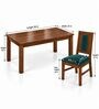 Sutra 6 Seater Dining Set In Provincial Teak Finish With Teal Green Colour Chair Sutra 6 Seater Dining Set In Provincial Teak Finish With Teal Green Colour Chair