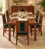 Sutra 6 Seater Dining Set In Provincial Teak Finish With Teal Green Colour Chair Sutra 6 Seater Dining Set In Provincial Teak Finish With Teal Green Colour Chair