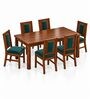 Sutra 6 Seater Dining Set In Provincial Teak Finish With Teal Green Colour Chair Sutra 6 Seater Dining Set In Provincial Teak Finish With Teal Green Colour Chair