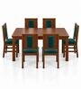 Sutra 6 Seater Dining Set In Provincial Teak Finish With Teal Green Colour Chair Sutra 6 Seater Dining Set In Provincial Teak Finish With Teal Green Colour Chair