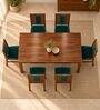 Sutra 6 Seater Dining Set In Provincial Teak Finish With Teal Green Colour Chair Sutra 6 Seater Dining Set In Provincial Teak Finish With Teal Green Colour Chair