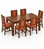 Sutra 6 Seater Dining Set In Provincial Teak Finish With Terracotta Orange Colour Chair Sutra 6 Seater Dining Set In Provincial Teak Finish With Terracotta Orange Colour Chair