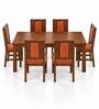 Sutra 6 Seater Dining Set In Provincial Teak Finish With Terracotta Orange Colour Chair Sutra 6 Seater Dining Set In Provincial Teak Finish With Terracotta Orange Colour Chair