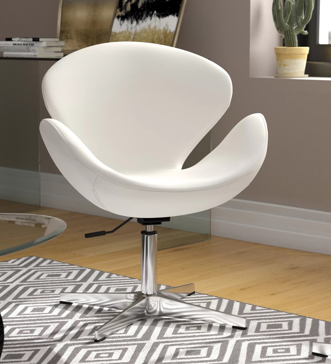 Swan Leatherette Lounge Chair in White Colour