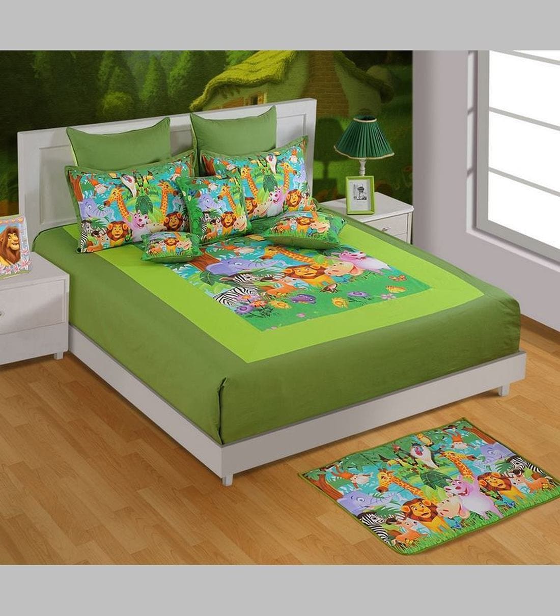 Buy Funky Animal Print King Size Cotton Bedsheet In Green With Pillow Covers Set Of 3 By Swayam Online Kids Double Bed Sheets Kids Bedding Kids Furniture Pepperfry Product