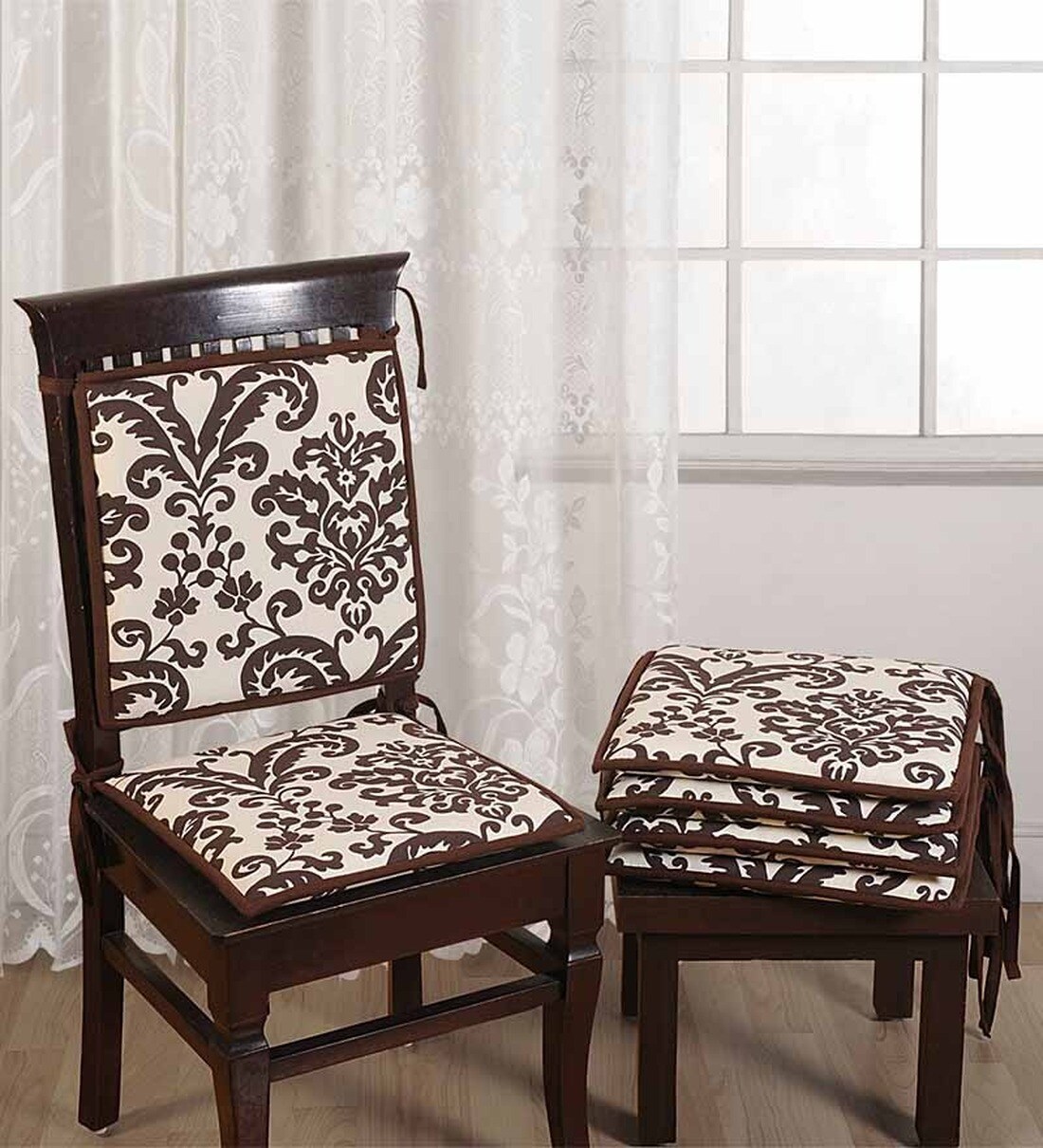 Buy Brown Cotton 16X16 Inch Contemporary Chair Pads Set Of 6 By