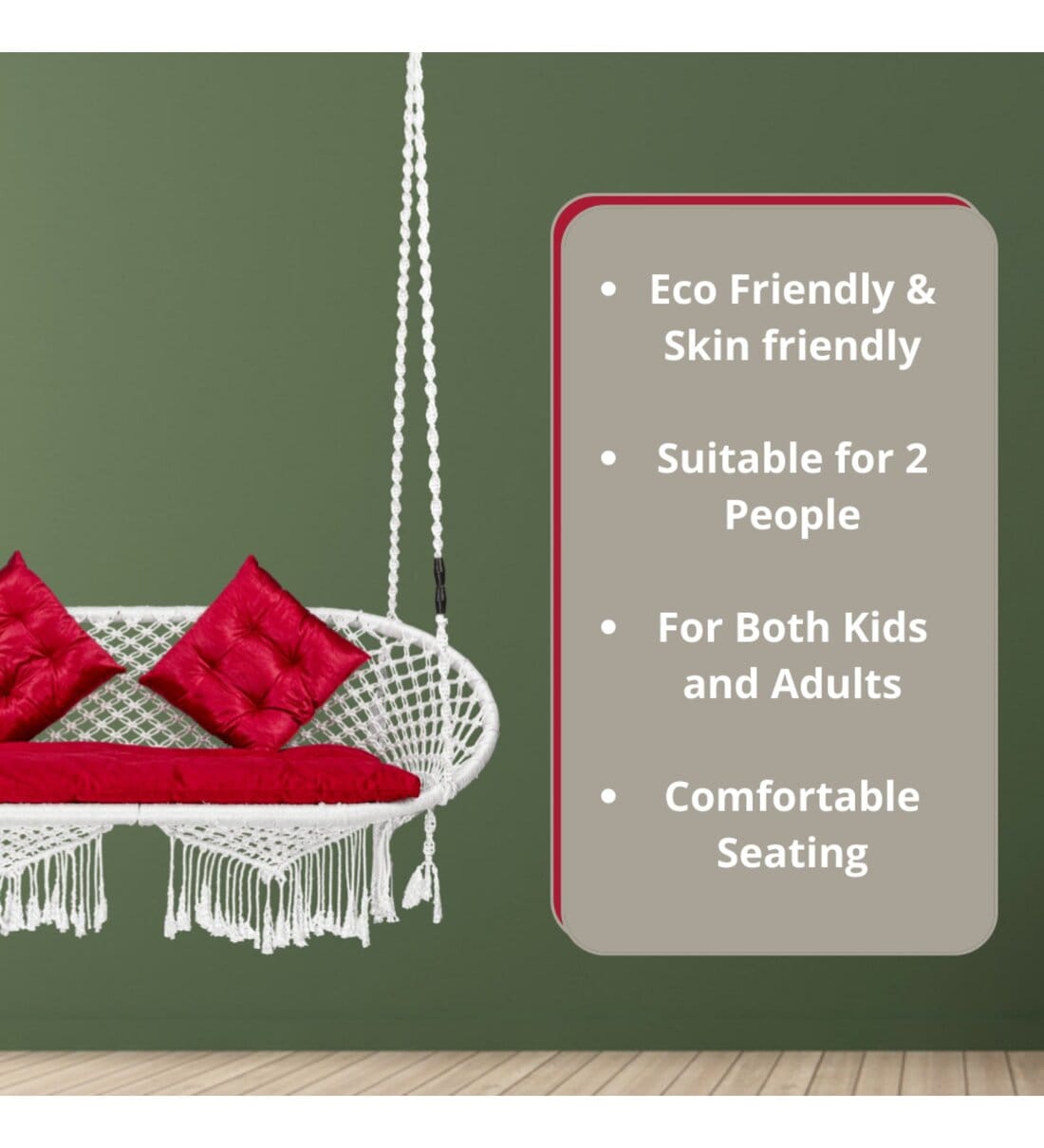 Buy Fabric Swing in White & Red Colour with cushions by Swingzy Online