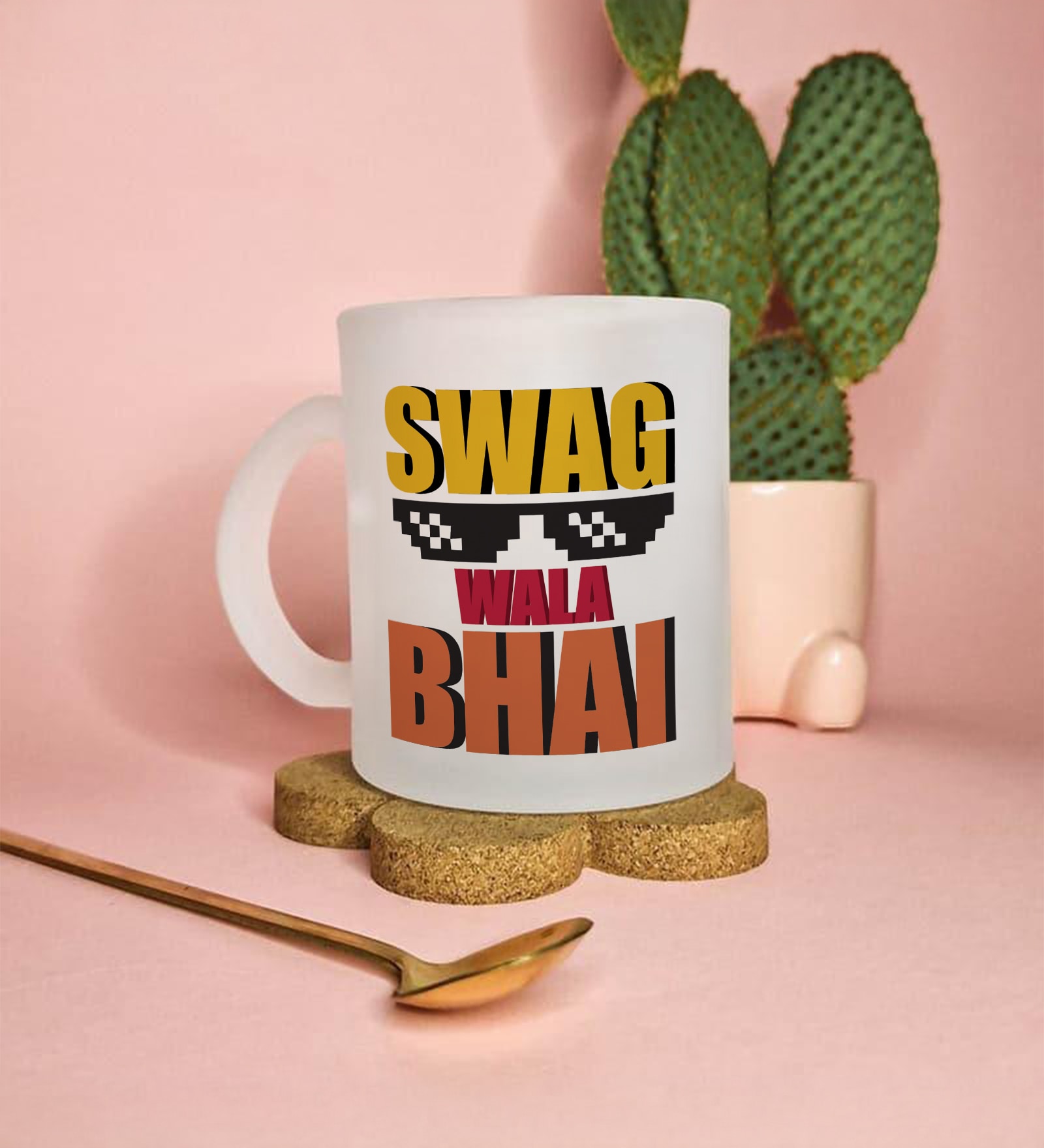 Swag Wala Bhai Frosted White 350 ml Glass Coffee Mug