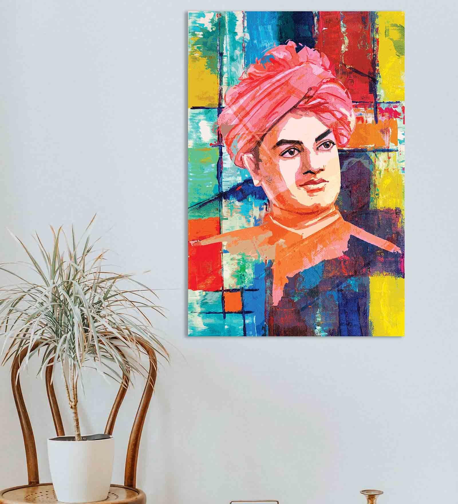 Swami Vivekananda 16"X24" Stretched And Teakwood Framed Art Print