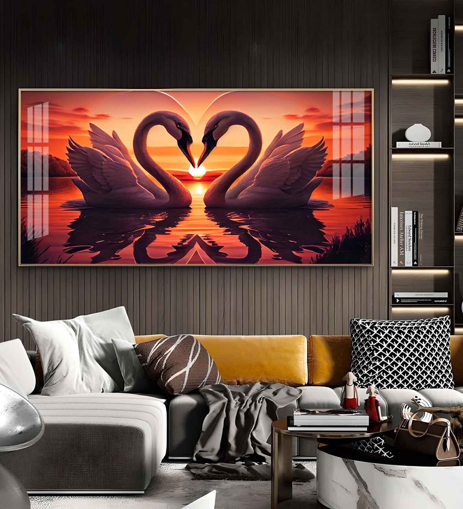 Swan In Vibrant Affection Glass Finish Horizontal Wall Art