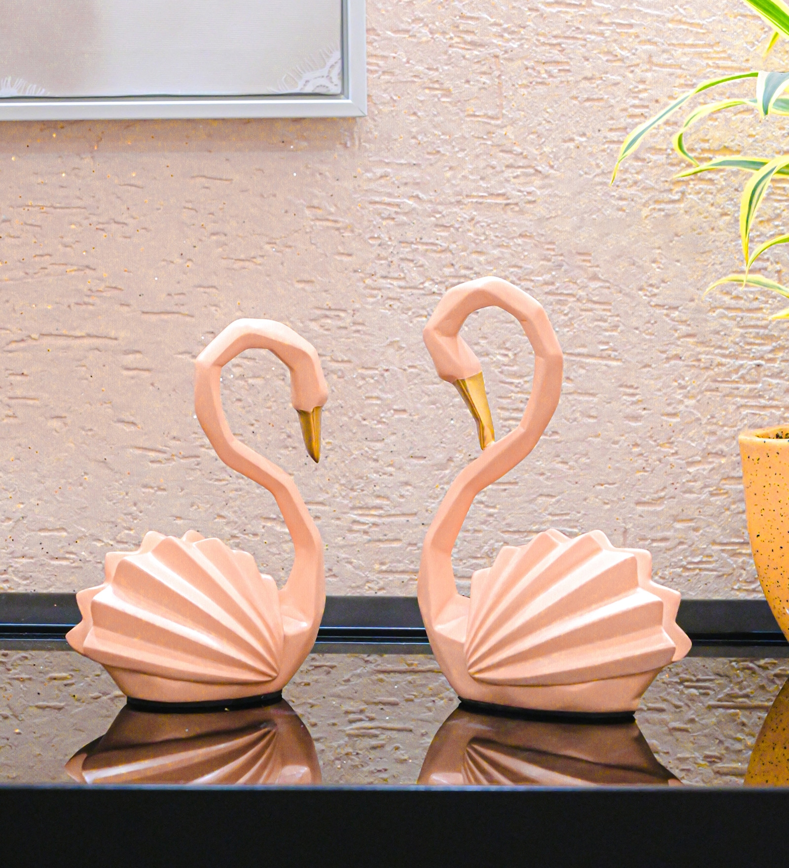 Swan Love Birds Pink Resin Figurine