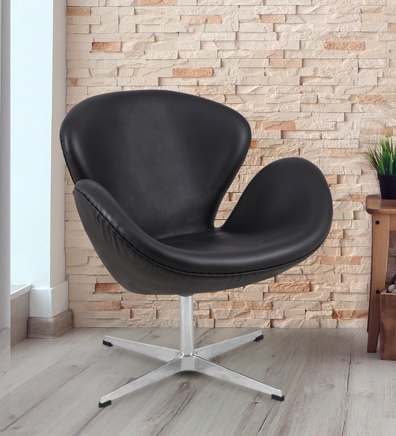 Swan Leatherette Lounge Chair in Black Colour