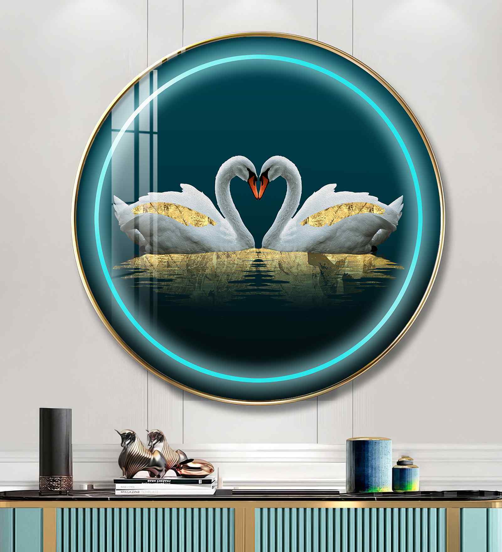 Swan Symphony Acrylic Round Wall Art