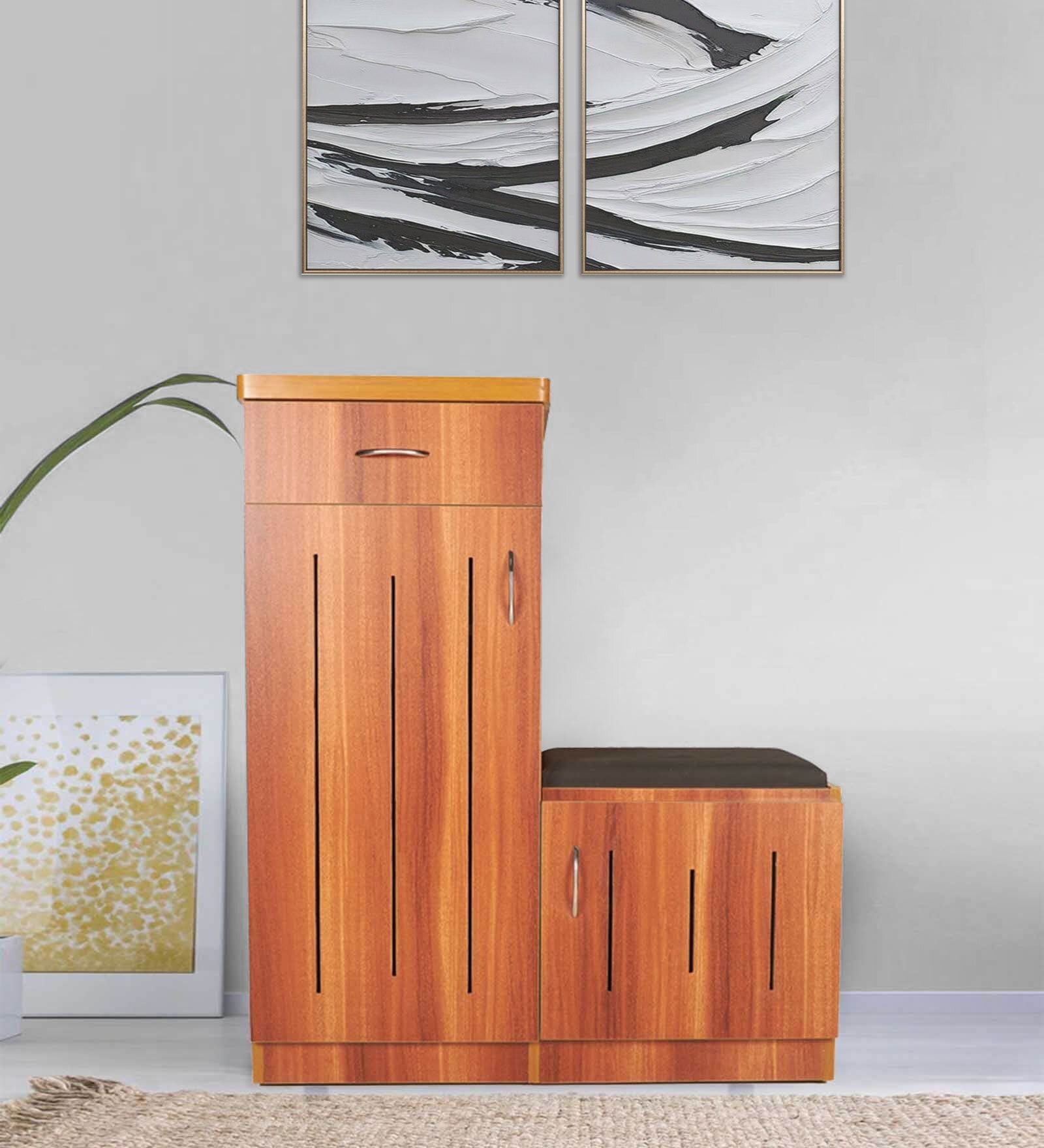 Swann Shoe Rack with Seating in Tan Finish