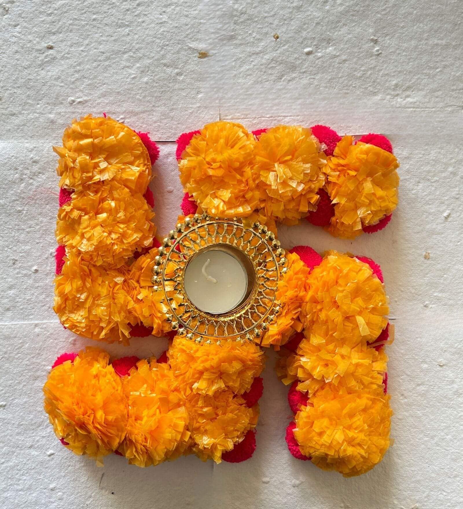 Swastik Yellow Engineered Wood Diya