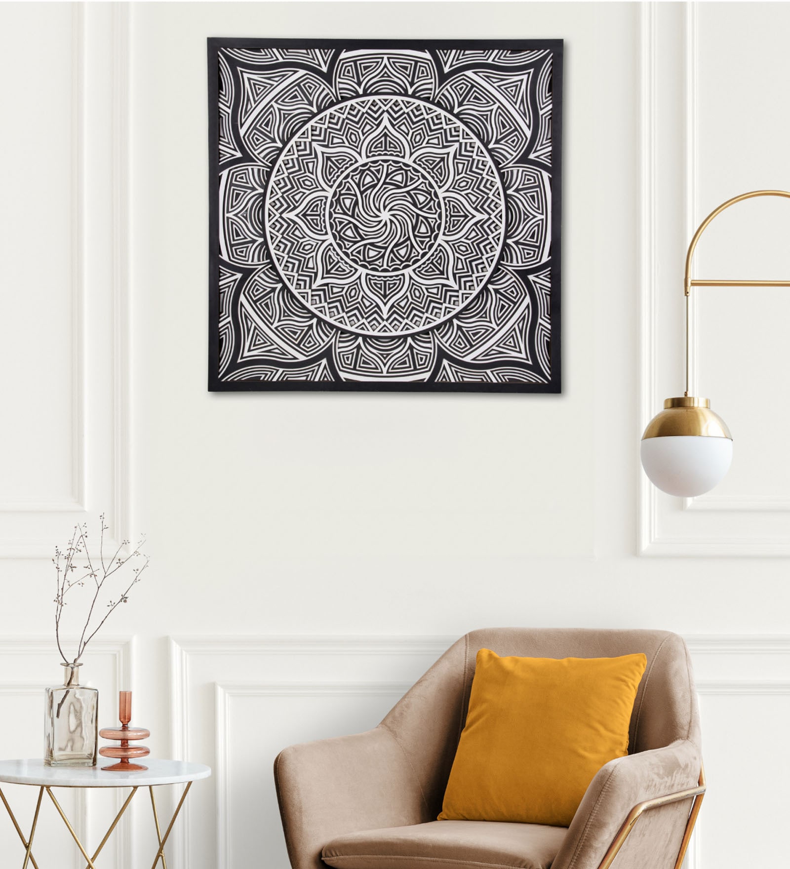 Swastik Shadow Pinewood Wall Mural In White