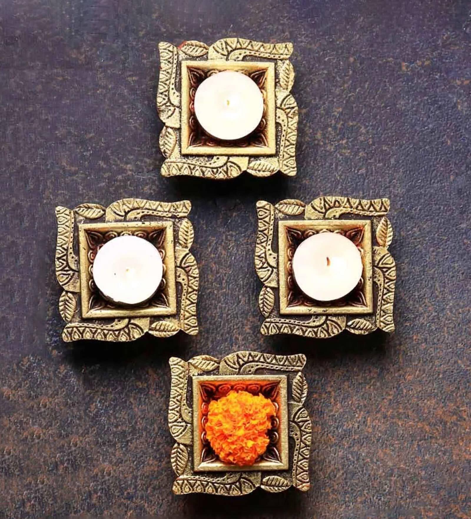 Swastik Terracotta Gold Diyas (Pack Of 4)