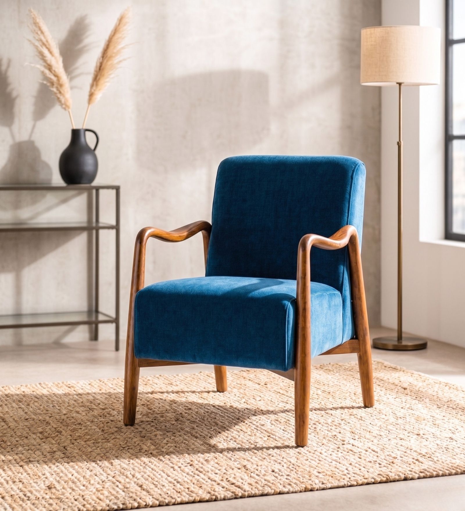 Sway Arm Chair In Blue Velvet Colour
