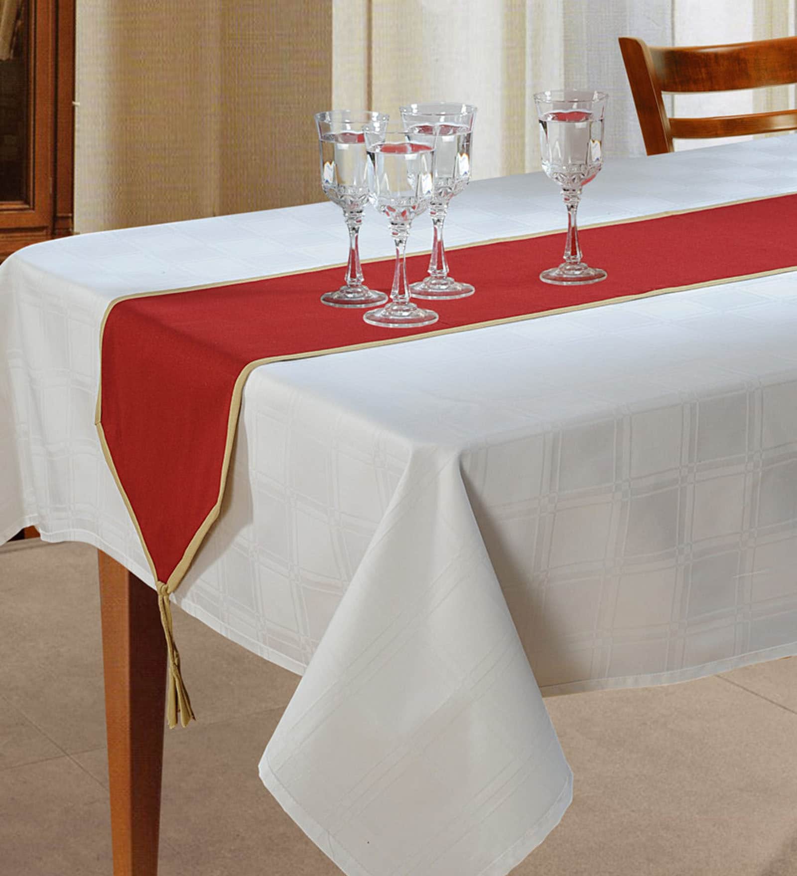 Libra Red Cotton Table Runner