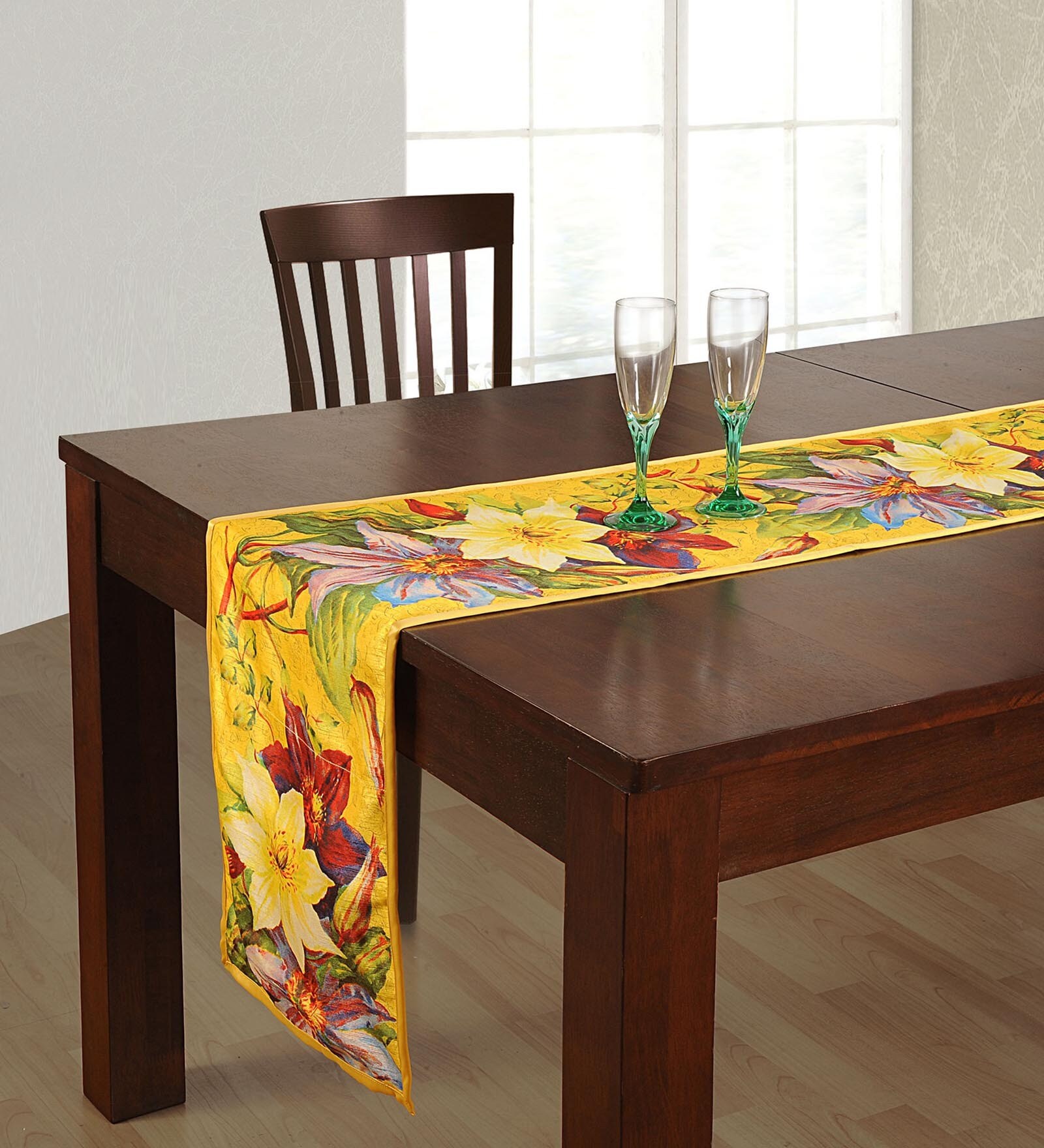Floral (70x12) Yellow & Red Cotton Table Runner