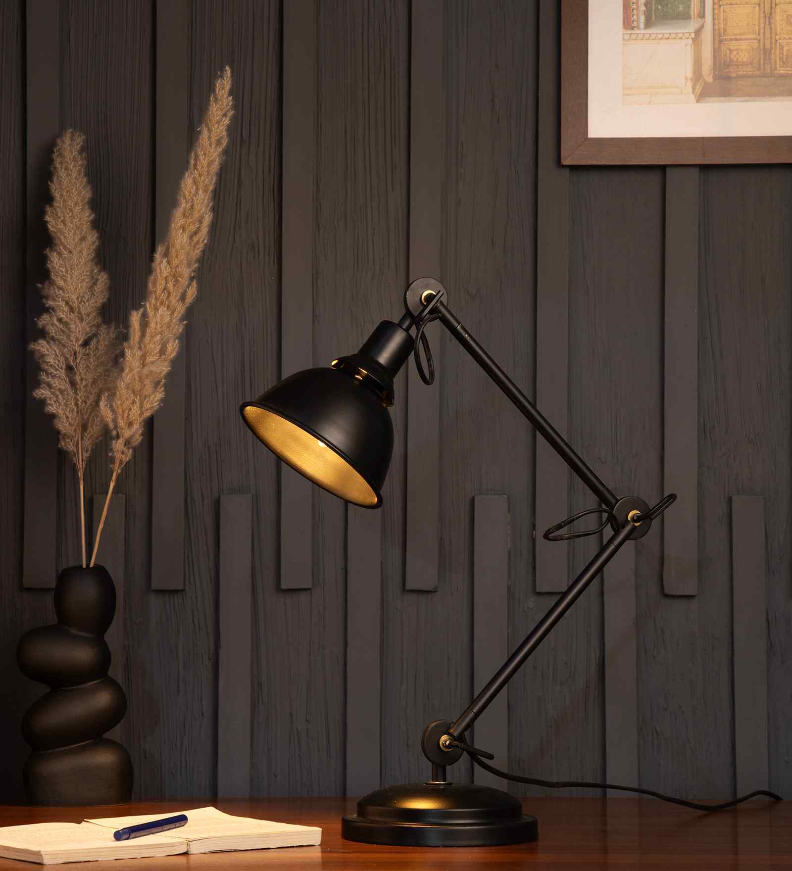 Sweden Black Swing Arm Black Desk Lamp