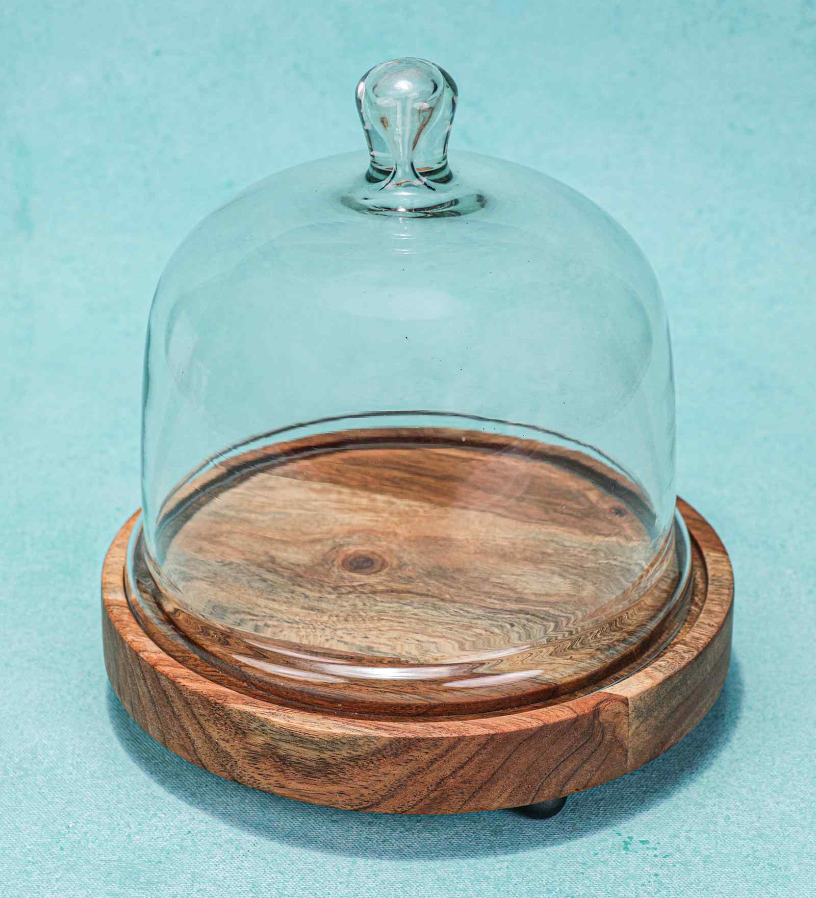 Sweet Haven Acacia Wood Cake Stand with Glass Dome