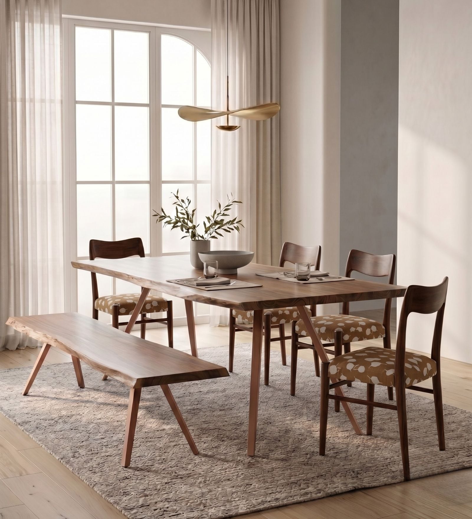 Swerve Modern 6 Seater Acacia Wood And Metal Dining Set With Bench In Natural Finish Swerve Modern 6 Seater Acacia Wood And Metal Dining Set With Bench In Natural Finish