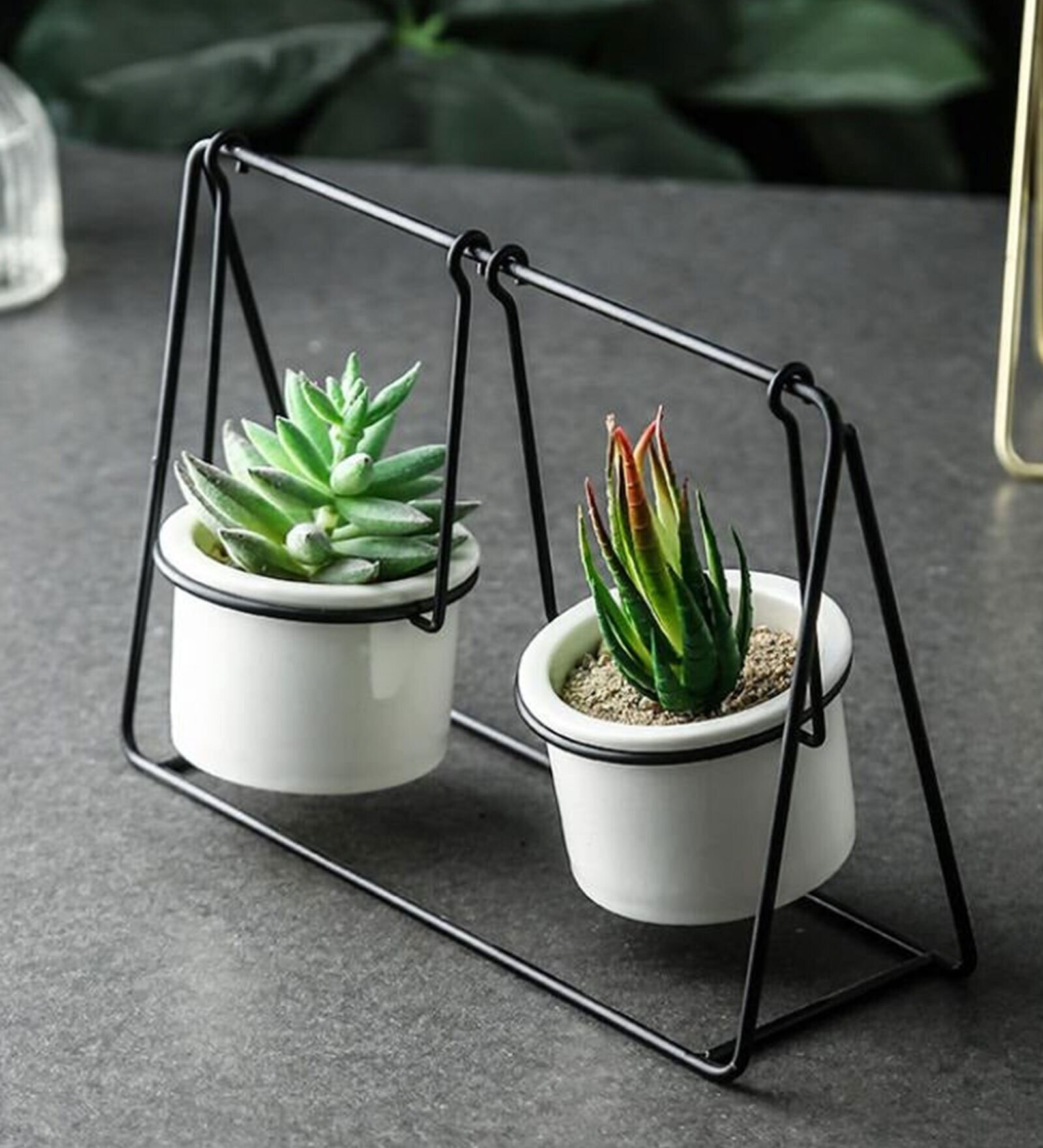 Swing Black & White Ceramic & Metal Planter