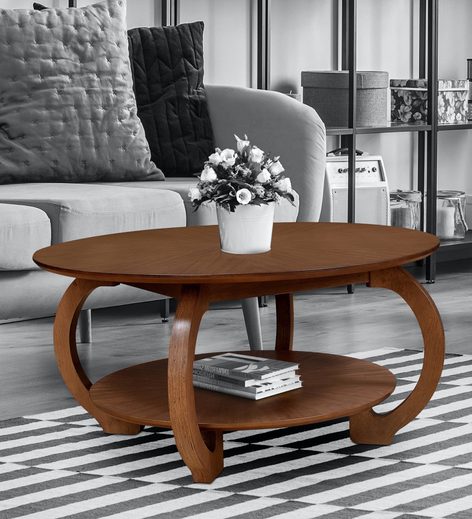 Buy Swirl Coffee Table in Walnut Colour by home Online Round Coffee