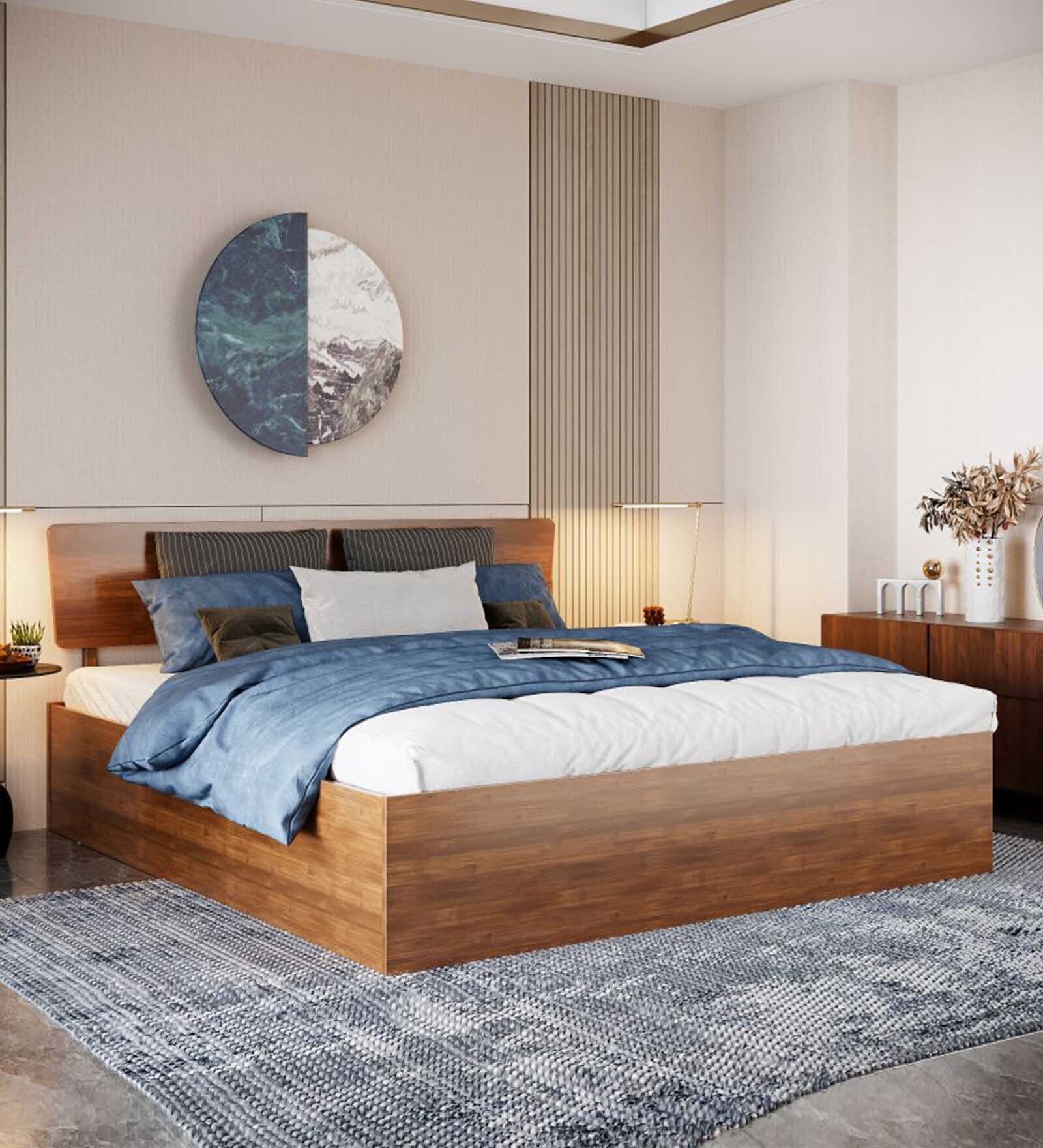 Buy Swirl Solid Wood King Size Bed In Midas Gold Colour With Box